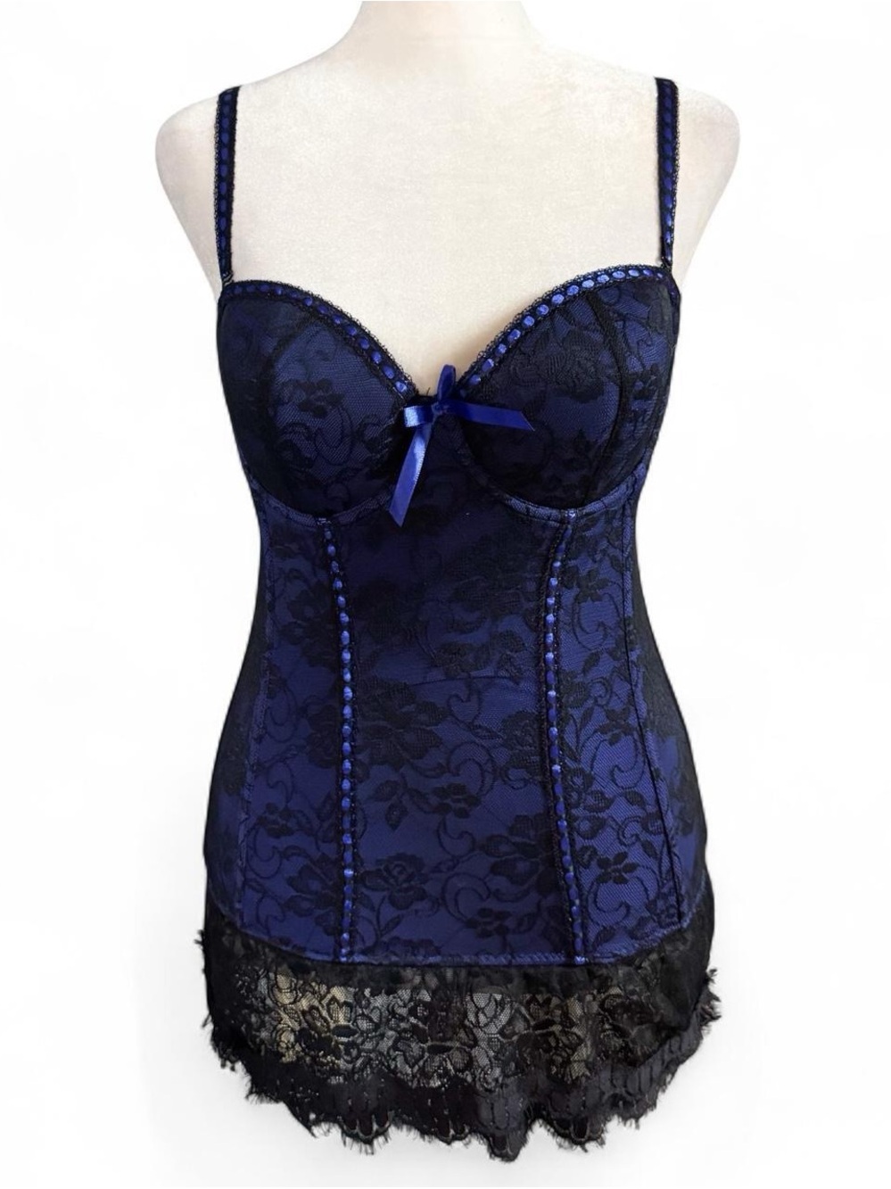 Seven ’til Midnight Blue & Black Lace Corset Bustier XL